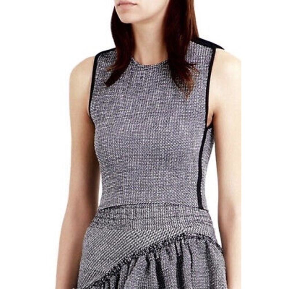 Maje Larza Black White Jacquard Sleeveless Cropped Top Size 1/Small NWT